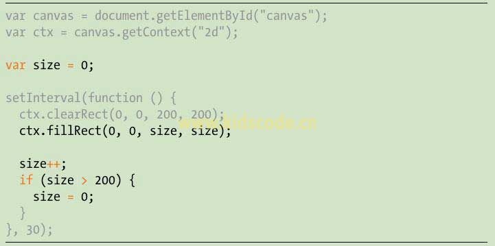 《javascript-少儿编程》第14章在画布上让物体移动之对方块的大小实现动画