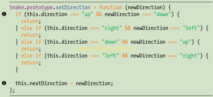 《javascript-少儿编程》第17章开发贪吃蛇游戏2之添加setDirection方法