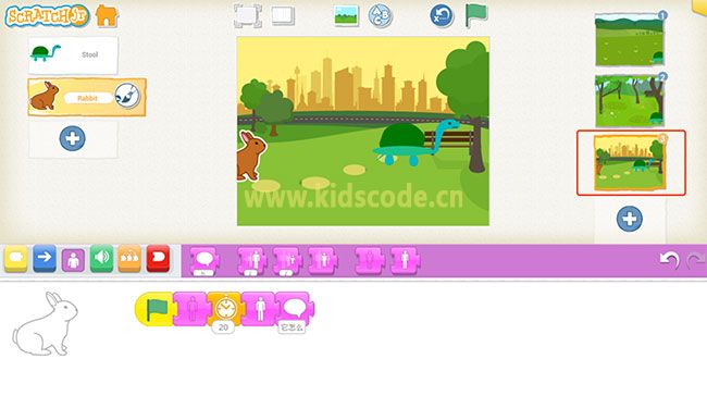 scratchjr图文教程：第三章我的故事-龟兔赛跑【综合】