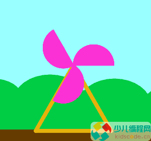 Scratch编程实现：画一台电扇，并让它转起来。