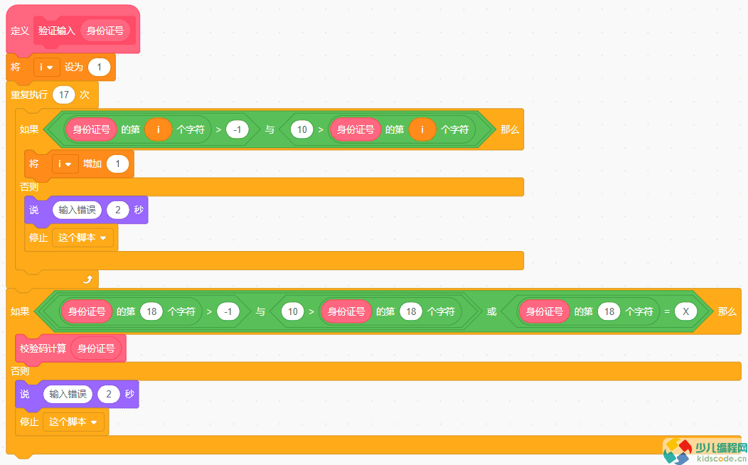 Scratch青少儿编程等级考试四级：身份证号有效性检验。